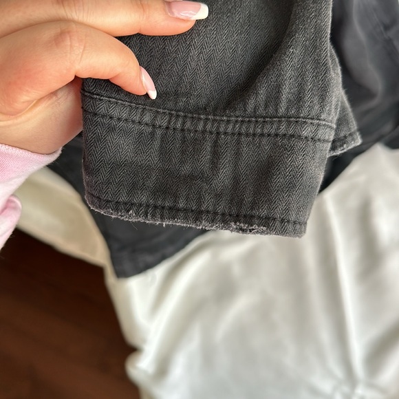 Free People Charcoal Denim Beaded Arm Patch Military Style Jacket - Picture 7 of 11